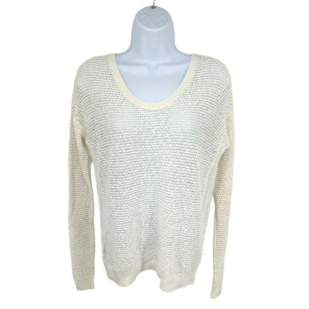 Lou
& Grey White Sweater chunky knit size Small Long‎ Sleeve Sheer